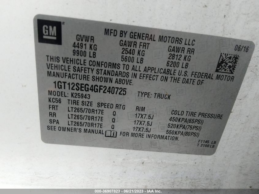 2016 GMC SIERRA 2500HD SLE - 1GT12SEG4GF240725