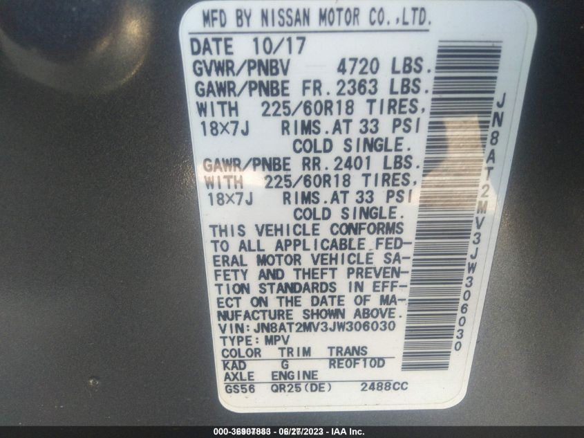 2018 NISSAN ROGUE SL - JN8AT2MV3JW306030
