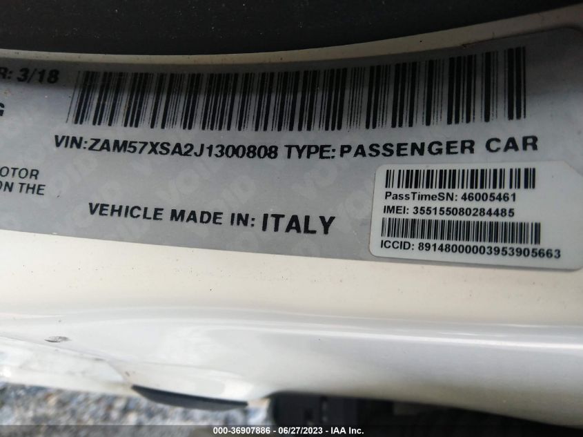 2018 MASERATI GHIBLI ZAM57XSA2J1300808