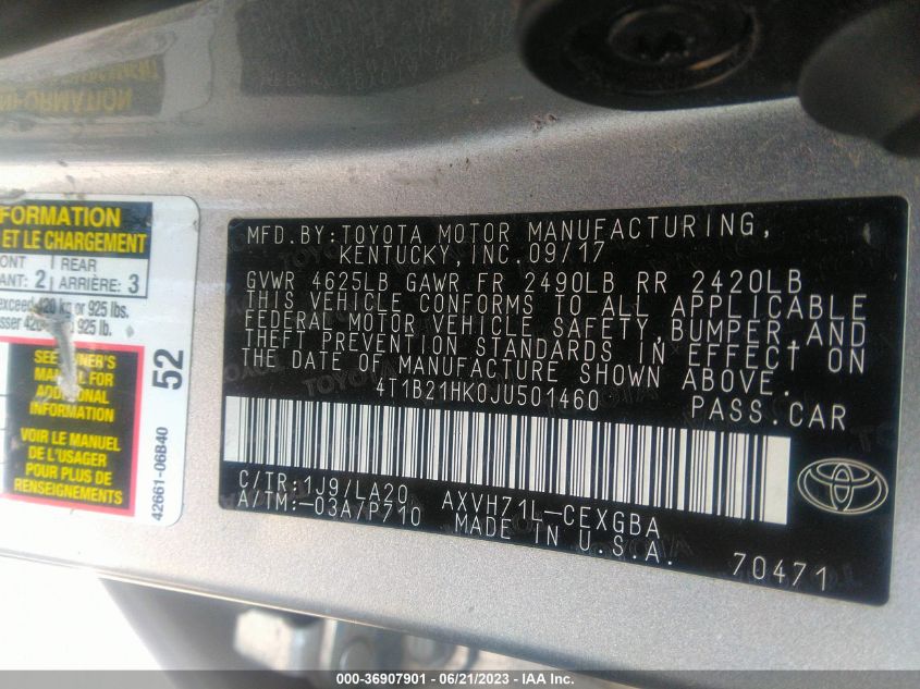 2018 TOYOTA CAMRY HYBRID - 4T1B21HK0JU501460