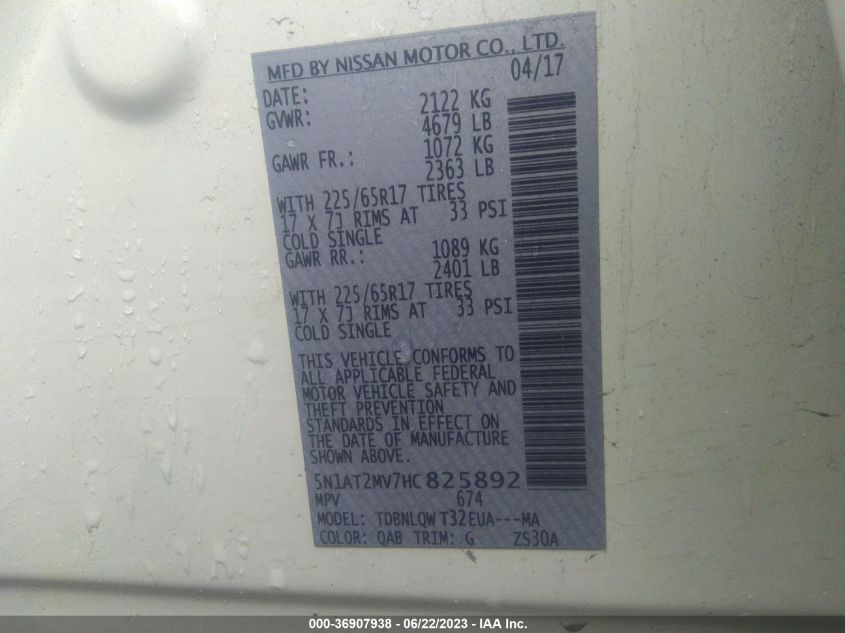 2017 NISSAN ROGUE SV - 5N1AT2MV7HC825892