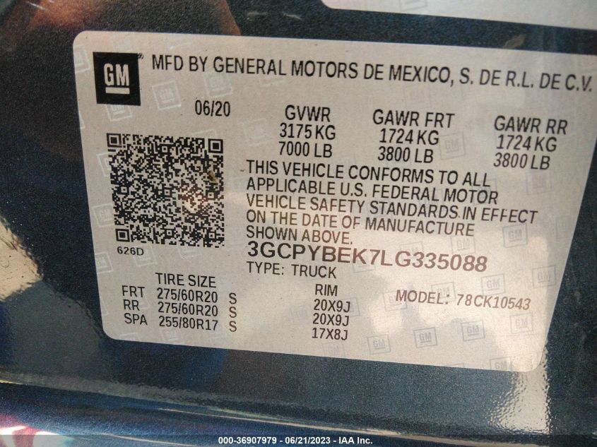 2020 CHEVROLET SILVERADO 1500 CUSTOM - 3GCPYBEK7LG335088
