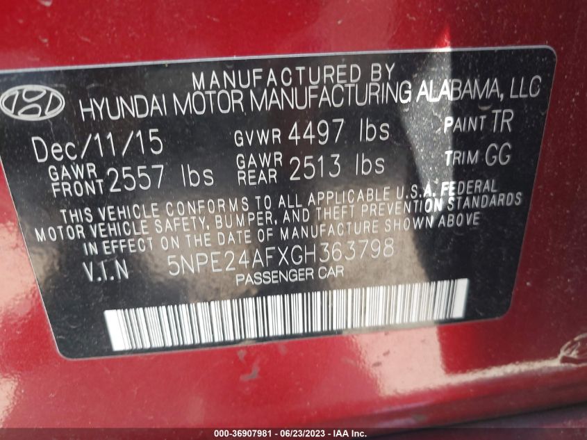 2016 HYUNDAI SONATA 2.4L SE - 5NPE24AFXGH363798