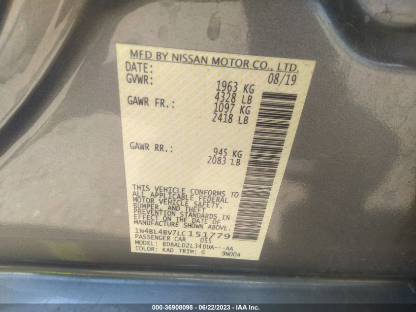 2020 NISSAN ALTIMA 2.5 S - 1N4BL4BV7LC151779