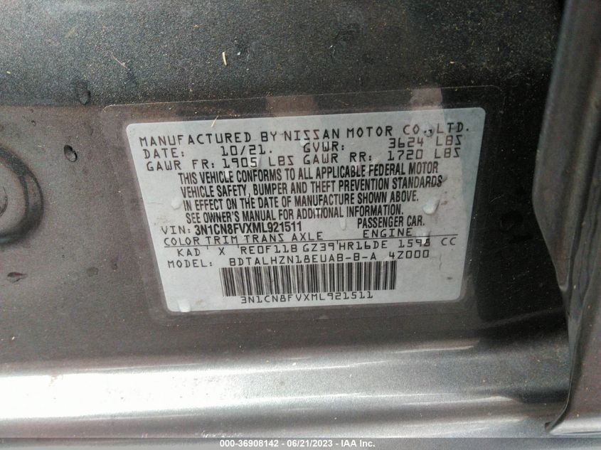 2021 NISSAN VERSA SR - 3N1CN8FVXML921511