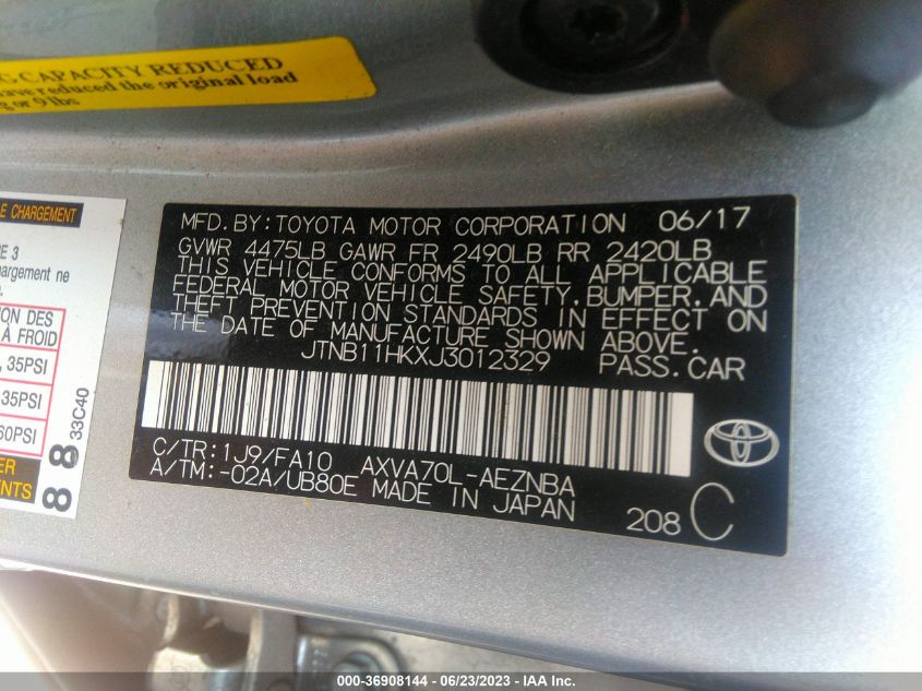 2018 TOYOTA CAMRY LE/SE/XLE/L - JTNB11HKXJ3012329