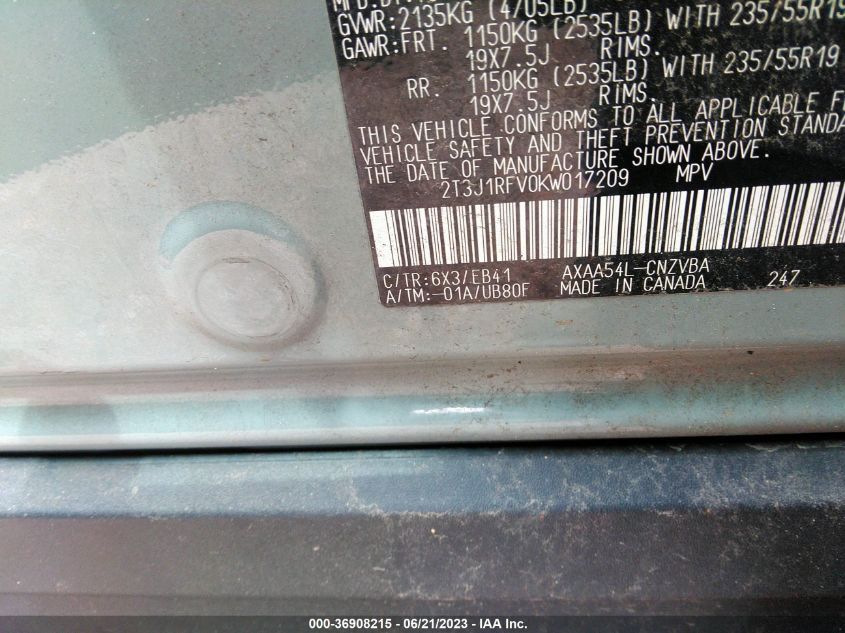 2019 TOYOTA RAV4 ADVENTURE - 2T3J1RFV0KW017209