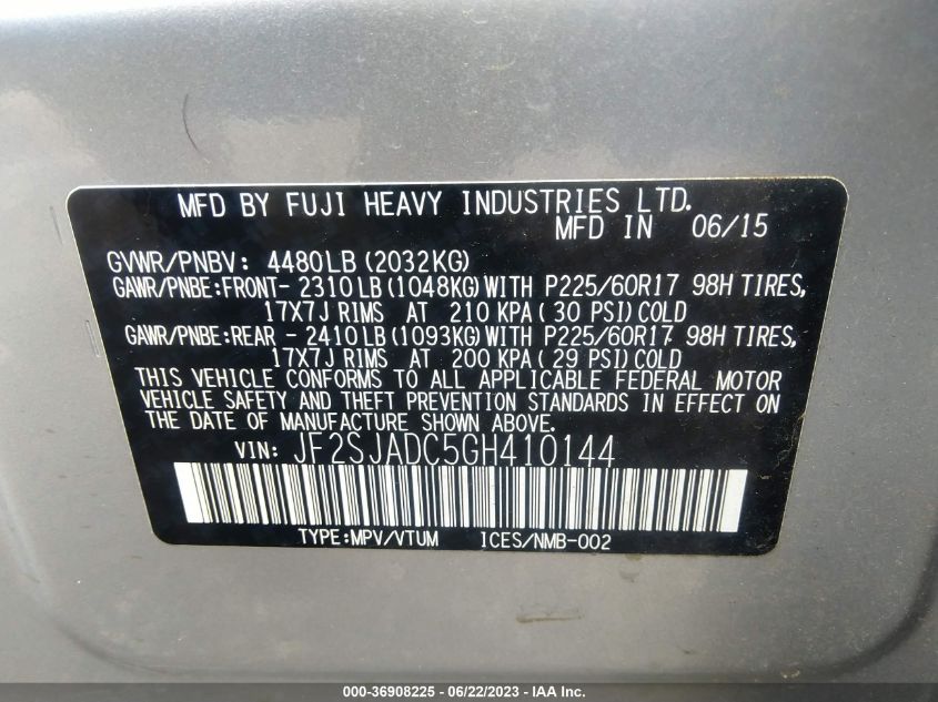 2016 SUBARU FORESTER 2.5I PREMIUM - JF2SJADC5GH410144