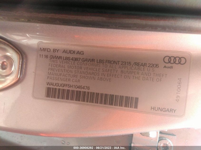 2017 AUDI A3 SEDAN PREMIUM PLUS - WAUGUGFF5H1045476