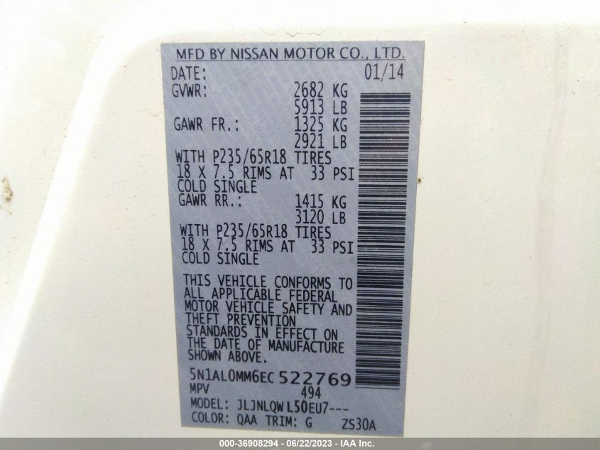 2014 INFINITI QX60 - 5N1AL0MM6EC522769