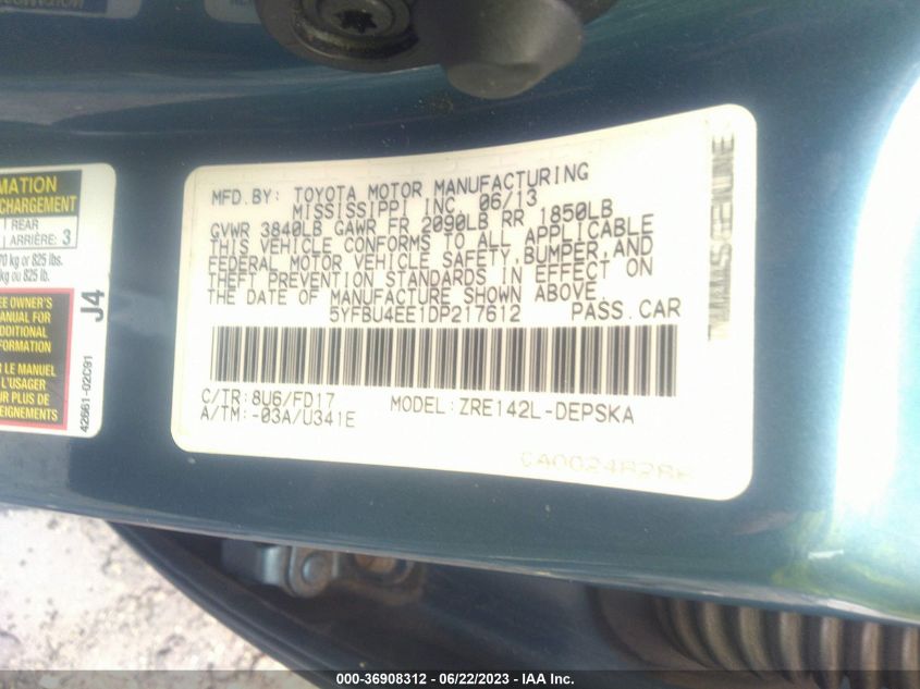 2013 TOYOTA COROLLA L/LE/S - 5YFBU4EE1DP217612