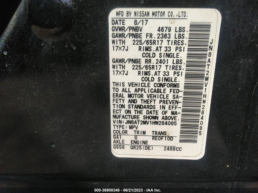 2017 NISSAN ROGUE SV - JN8AT2MV1HW284085