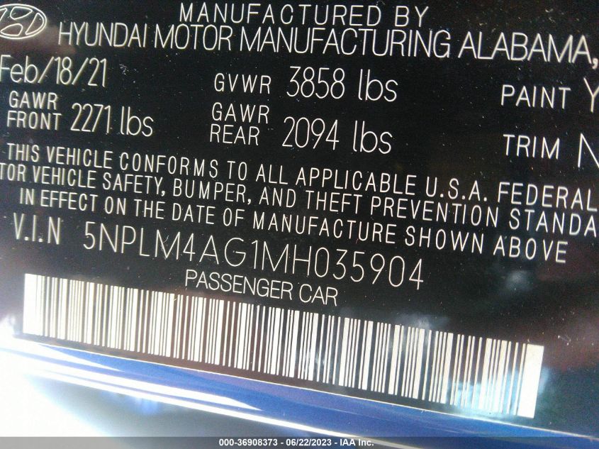 5NPLM4AG1MH035904 Hyundai Elantra SEL 9