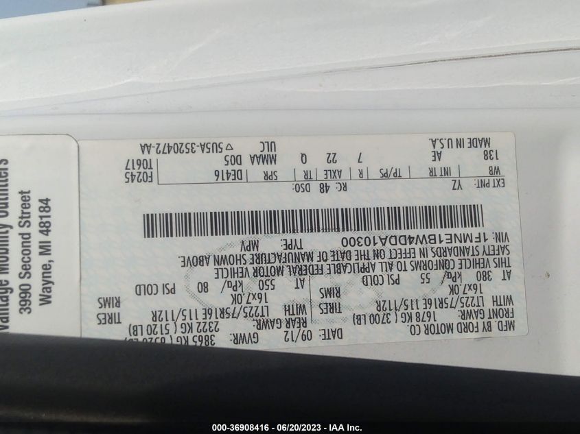 2013 FORD ECONOLINE WAGON XL/XLT 1FMNE1BW4DDA10300