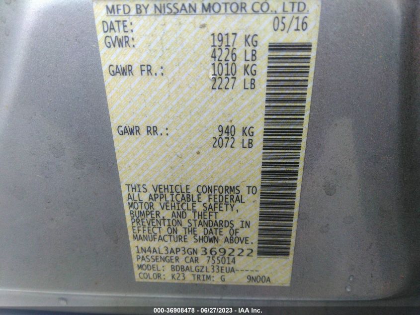 2016 NISSAN ALTIMA 2.5 - 1N4AL3AP3GN369222
