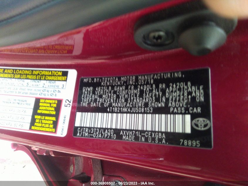 2018 TOYOTA CAMRY HYBRID - 4T1B21HK4JU508153