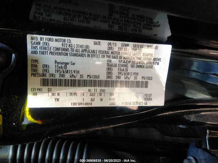 2016 FORD FOCUS S - 1FADP3E24GL200578