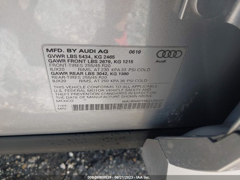 VIN WA1BNAFYXK2125327 2019 AUDI Q5 no.9