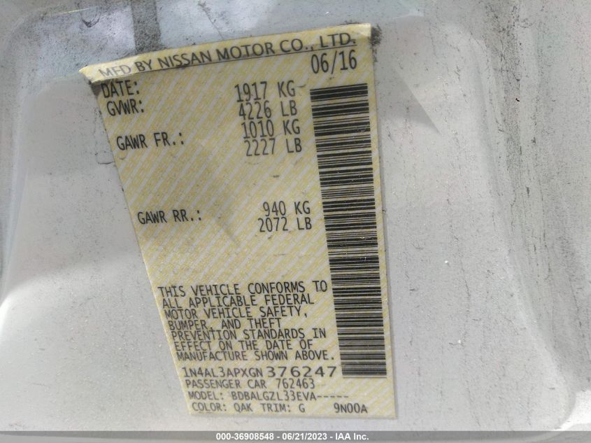 2016 NISSAN ALTIMA 2.5 - 1N4AL3APXGN376247