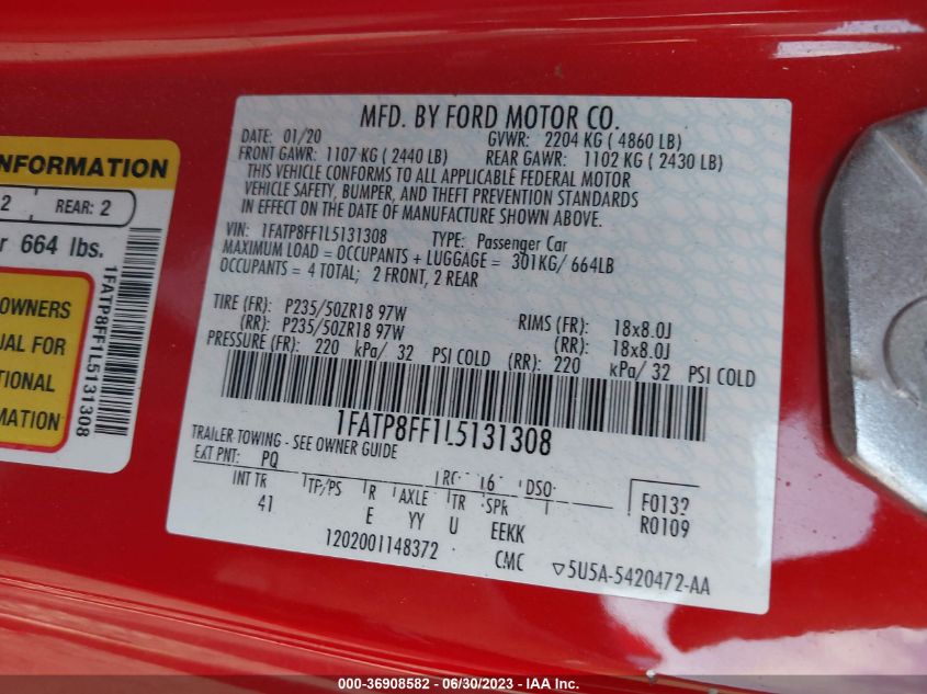 2020 FORD MUSTANG GT PREMIUM - 1FATP8FF1L5131308