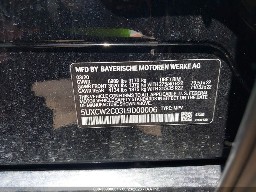 2020 BMW X7 XDRIVE40I - 5UXCW2C03L9D00006