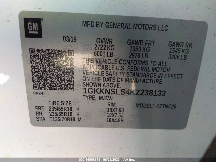 2019 GMC ACADIA SLE - 1GKKNSLS4KZ238133