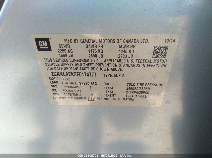 2015 CHEVROLET EQUINOX LS - 2GNALAEK5F6174777