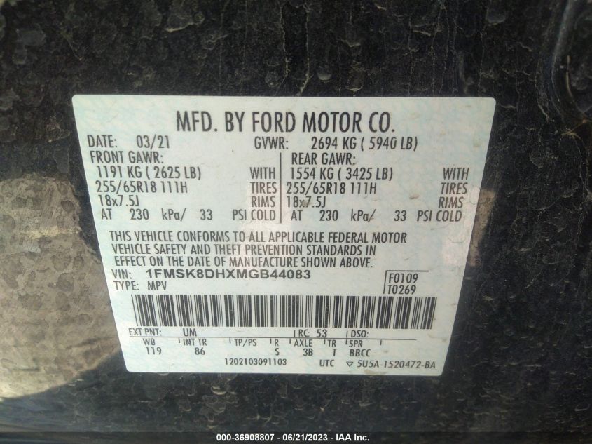 2021 FORD EXPLORER XLT - 1FMSK8DHXMGB44083