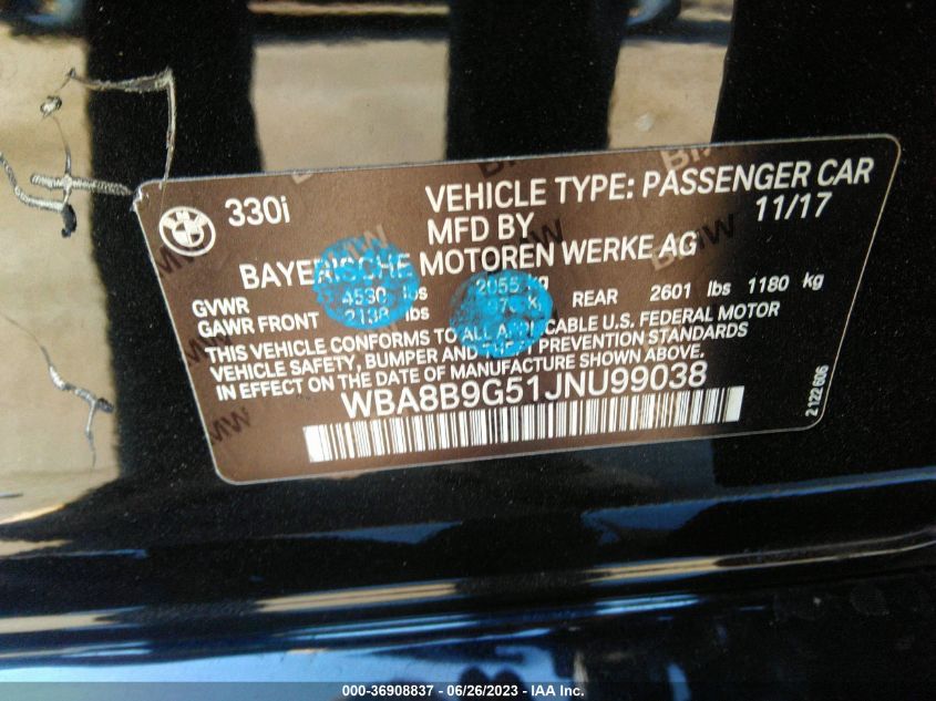 2018 BMW 3 SERIES 330I - WBA8B9G51JNU99038