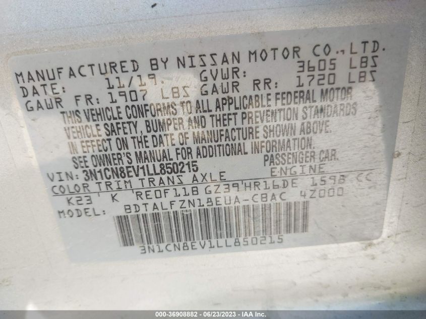 2020 NISSAN VERSA SV - 3N1CN8EV1LL850215