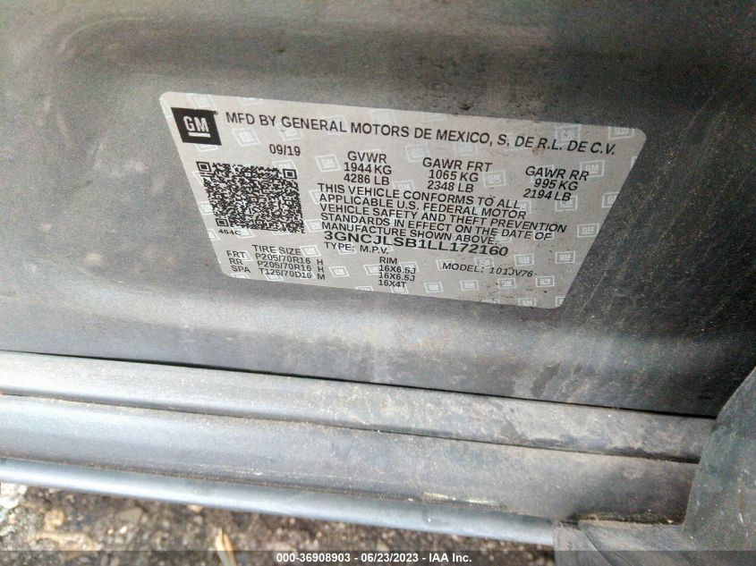 2020 CHEVROLET TRAX LT - 3GNCJLSB1LL172160