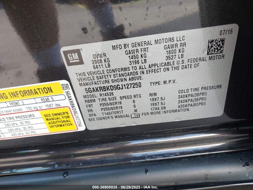 2016 BUICK ENCLAVE LEATHER - 5GAKRBKD9GJ127250
