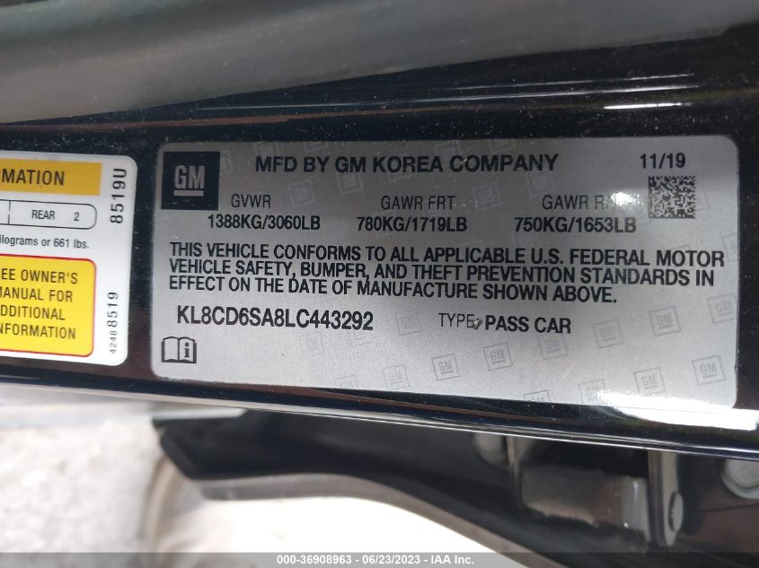 2020 CHEVROLET SPARK LT - KL8CD6SA8LC443292