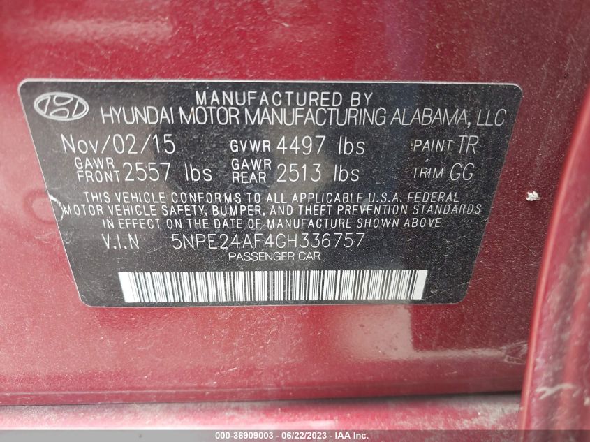 2016 HYUNDAI SONATA SE - 5NPE24AF4GH336757