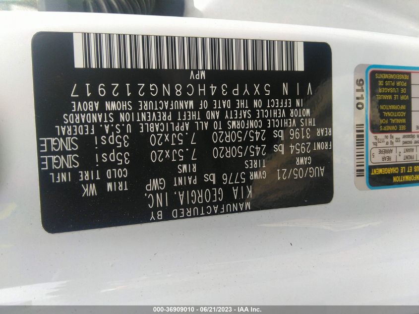 2022 KIA TELLURIDE EX - 5XYP34HC8NG212917