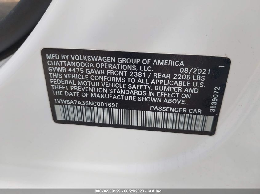 2022 VOLKSWAGEN PASSAT 2.0T SE - 1VWSA7A36NC001695