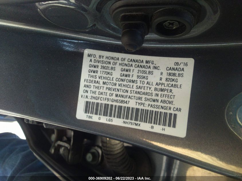 2016 HONDA CIVIC SEDAN TOURING - 2HGFC1F91GH658947