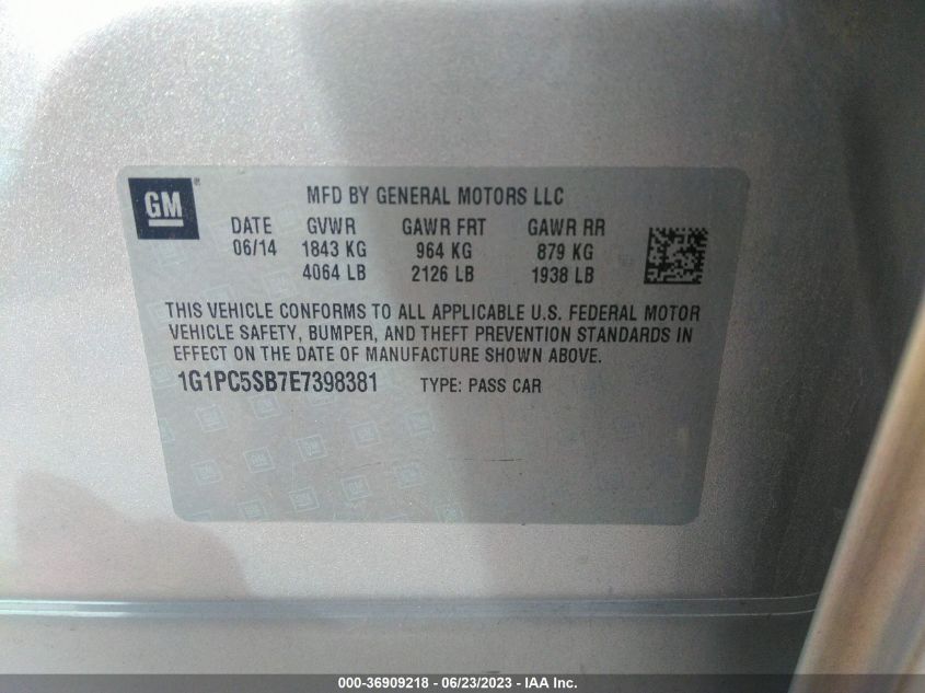 2014 CHEVROLET CRUZE 1LT - 1G1PC5SB7E7398381