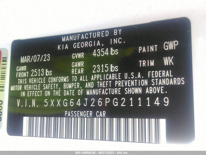 2023 KIA K5 GT LINE - 5XXG64J26PG211149