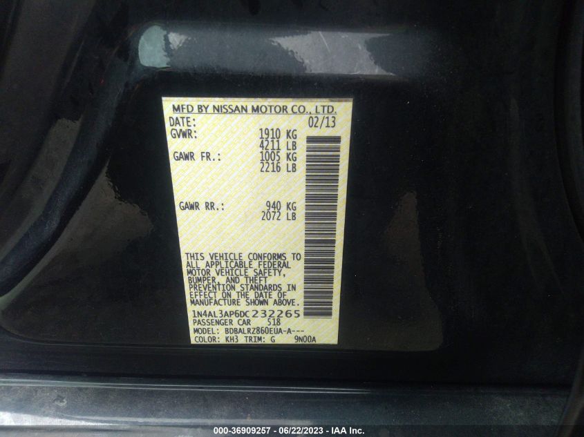 2013 NISSAN ALTIMA 2.5 S - 1N4AL3AP6DC232265
