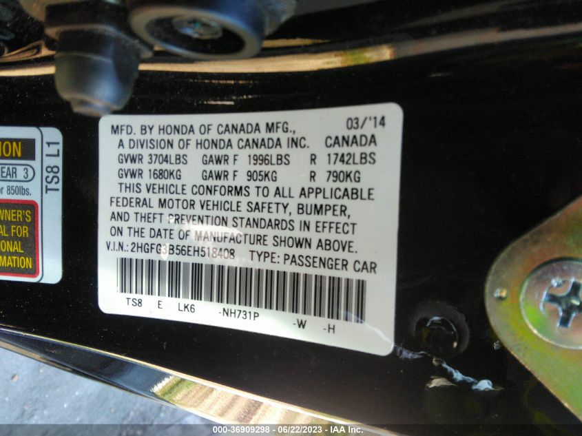 2014 HONDA CIVIC COUPE LX - 2HGFG3B56EH518408