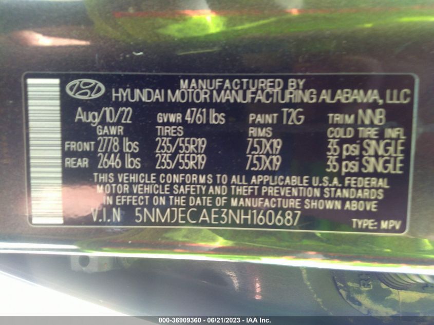 2022 HYUNDAI TUCSON LIMITED - 5NMJECAE3NH160687