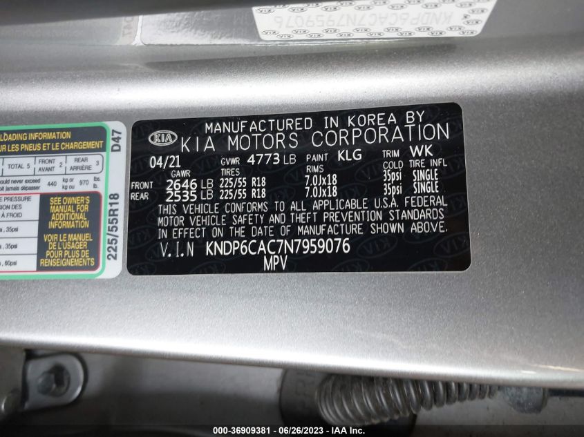 2022 KIA SPORTAGE NIGHTFALL - KNDP6CAC7N7959076