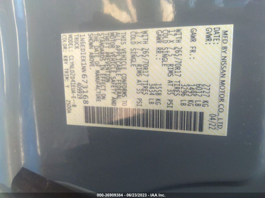 2022 NISSAN FRONTIER PRO-4X - 1N6ED1EK1NN673168