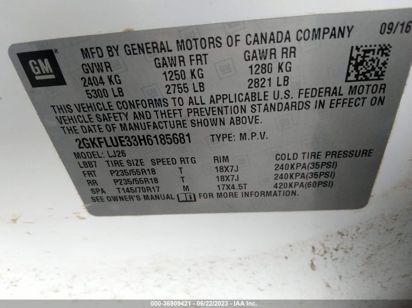 2017 GMC TERRAIN SLT - 2GKFLUE33H6185681