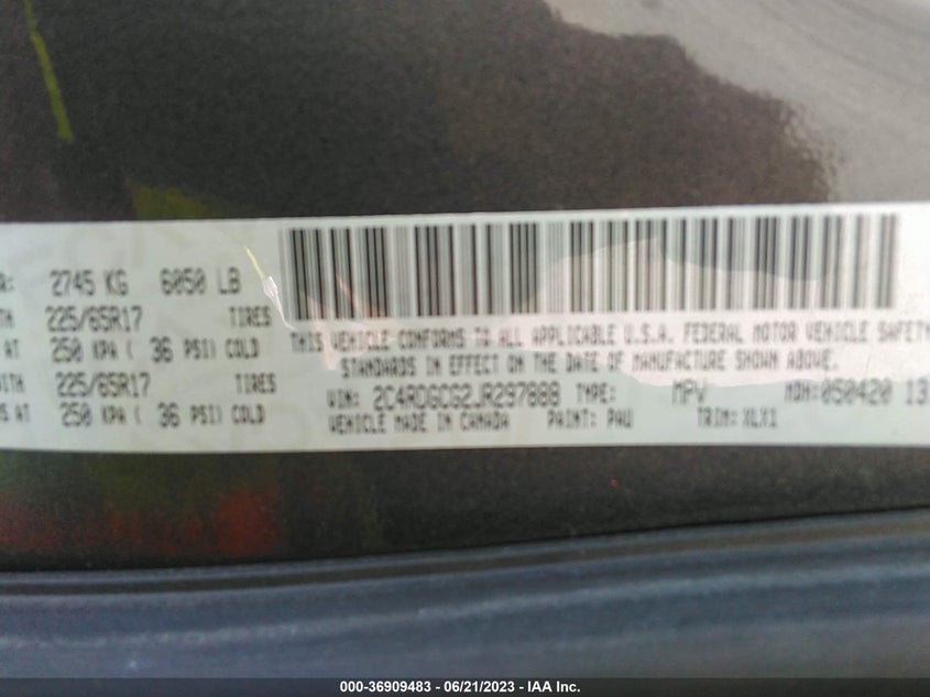 VIN 2C4RDGCG2JR297888 2018 DODGE GRAND CARAVAN SXT