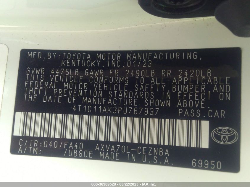 2023 TOYOTA CAMRY LE - 4T1C11AK3PU767937