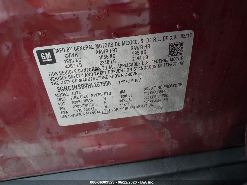 2017 CHEVROLET TRAX LS - 3GNCJNSB9HL257556