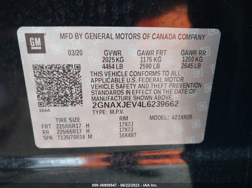 2020 CHEVROLET EQUINOX LT - 2GNAXJEV4L6239662