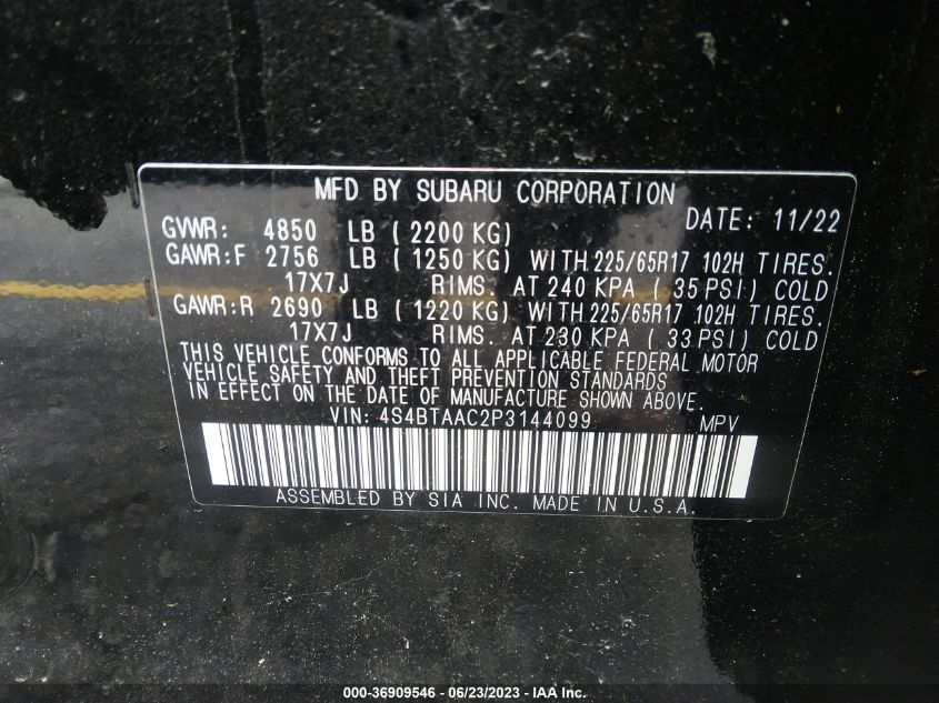 2023 SUBARU OUTBACK - 4S4BTAAC2P3144099